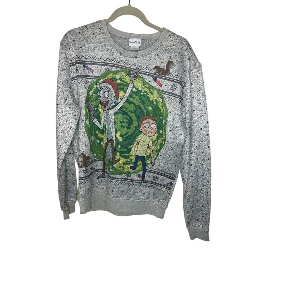Rick & Morty Men's Ugly Christmas Sweater Gray Knit Size M Standard
